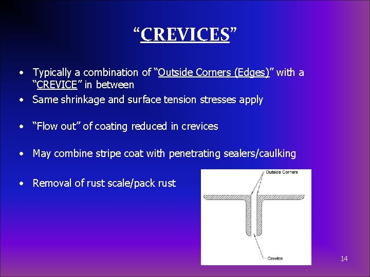 “CREVICES” • Typically a combination of “Outside Corners (Edges)” with a “CREVICE” in between