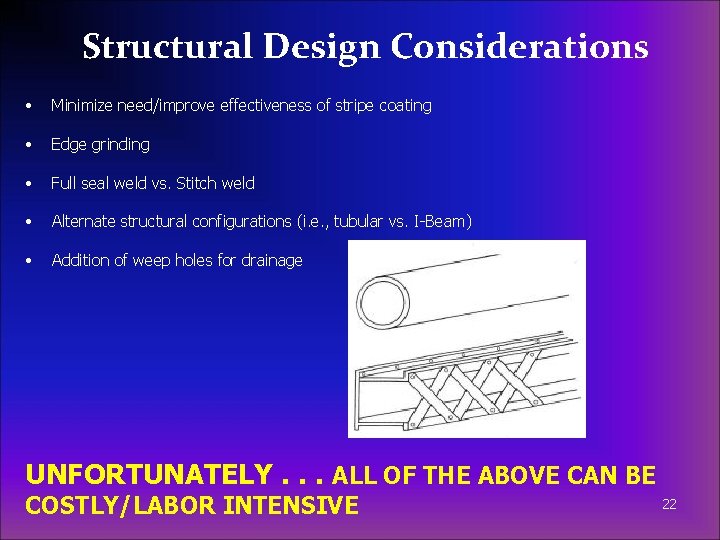 Structural Design Considerations • Minimize need/improve effectiveness of stripe coating • Edge grinding •
