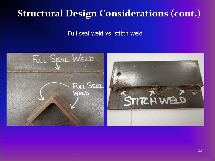 Structural Design Considerations (cont. ) Full seal weld vs. stitch weld 23 