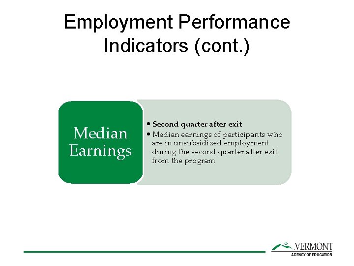 Employment Performance Indicators (cont. ) Median Earnings • Second quarter after exit • Median