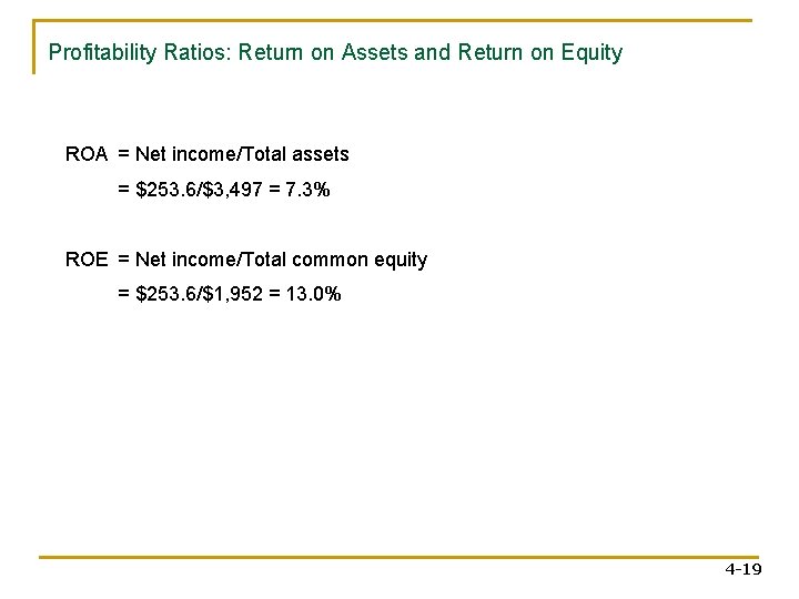 Profitability Ratios: Return on Assets and Return on Equity ROA = Net income/Total assets