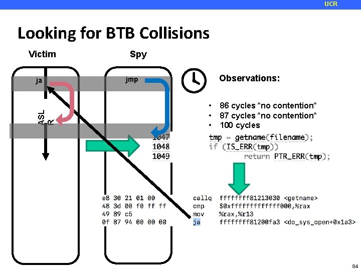 UCR Looking for BTB Collisions Victim ASL R ja Spy Observations: jmp • •