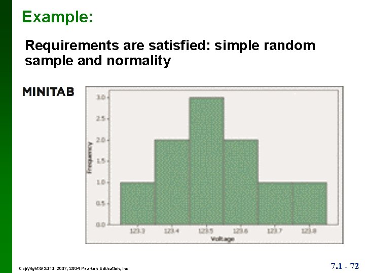 Example: Requirements are satisfied: simple random sample and normality Copyright © 2010, 2007, 2004
