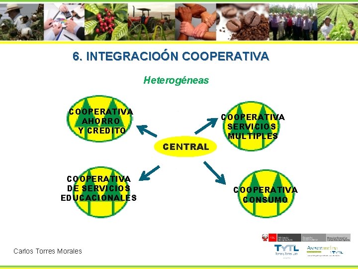 6. INTEGRACIOÓN COOPERATIVA Heterogéneas COOPERATIVA AHORRO Y CREDITO CENTRAL COOPERATIVA DE SERVICIOS EDUCACIONALES Carlos