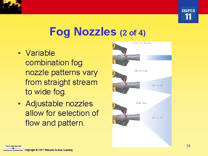 CHAPTER 11 Fog Nozzles (2 of 4) • Variable combination fog nozzle patterns vary