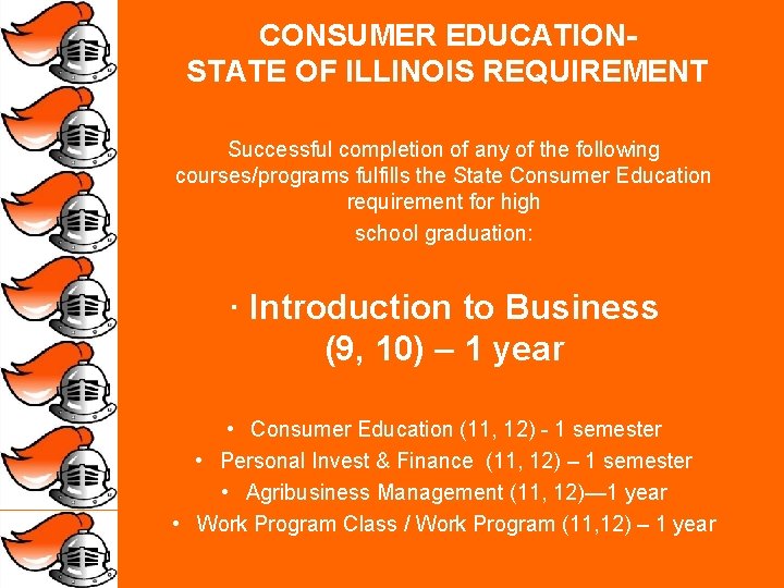 CONSUMER EDUCATIONSTATE OF ILLINOIS REQUIREMENT Successful completion of any of the following courses/programs fulfills