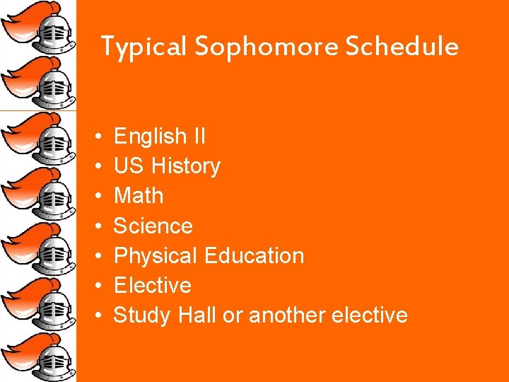 Typical Sophomore Schedule • • English II US History Math Science Physical Education Elective