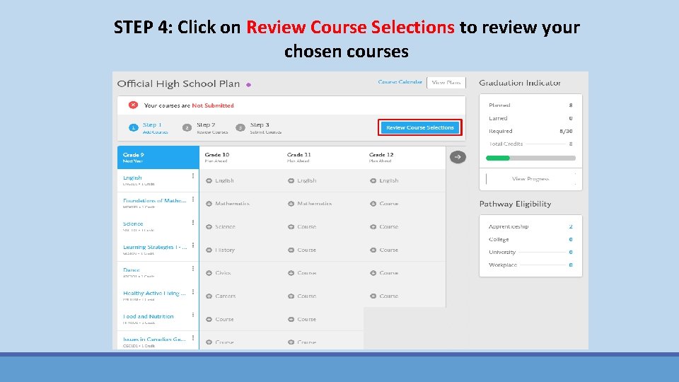 STEP 4: Click on Review Course Selections to review your chosen courses 