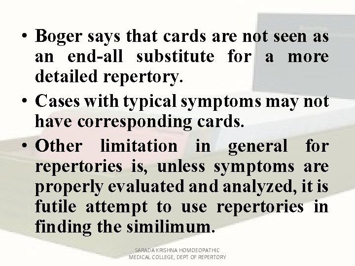  • Boger says that cards are not seen as an end-all substitute for