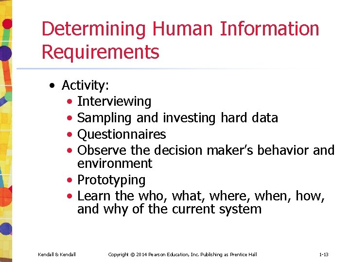 Determining Human Information Requirements • Activity: • Interviewing • Sampling and investing hard data