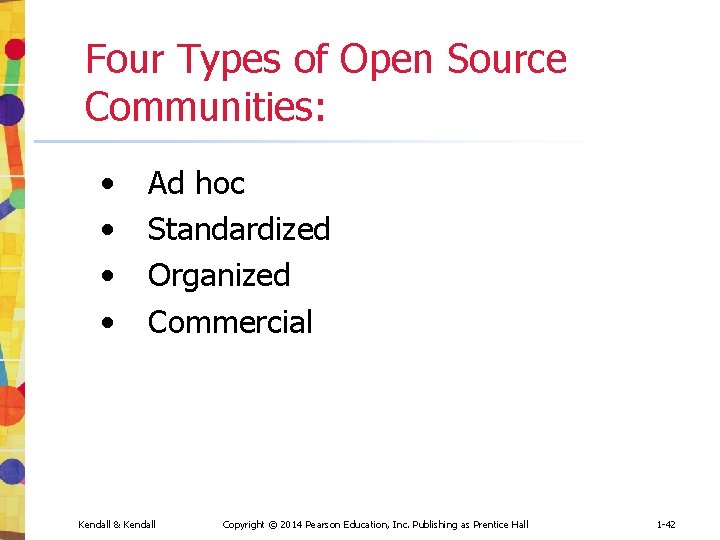 Four Types of Open Source Communities: • • Ad hoc Standardized Organized Commercial Kendall