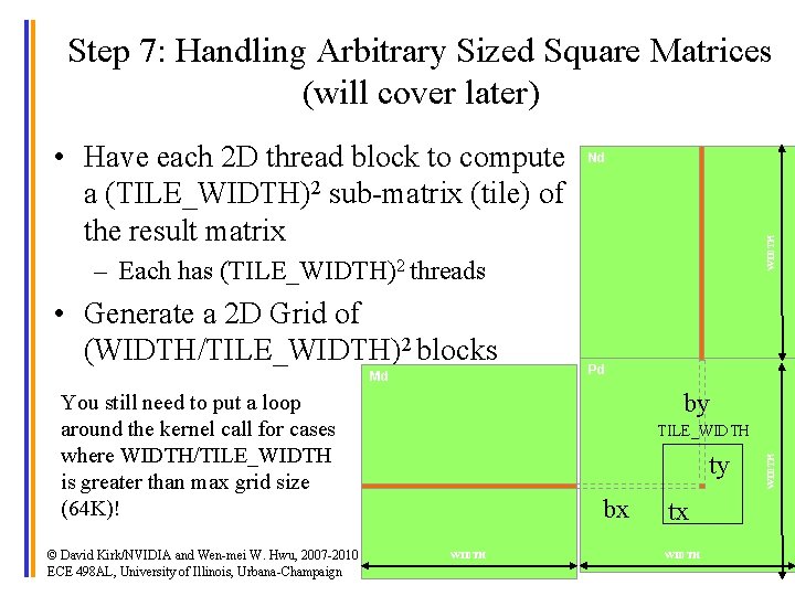 Step 7: Handling Arbitrary Sized Square Matrices (will cover later) Nd WIDTH • Have