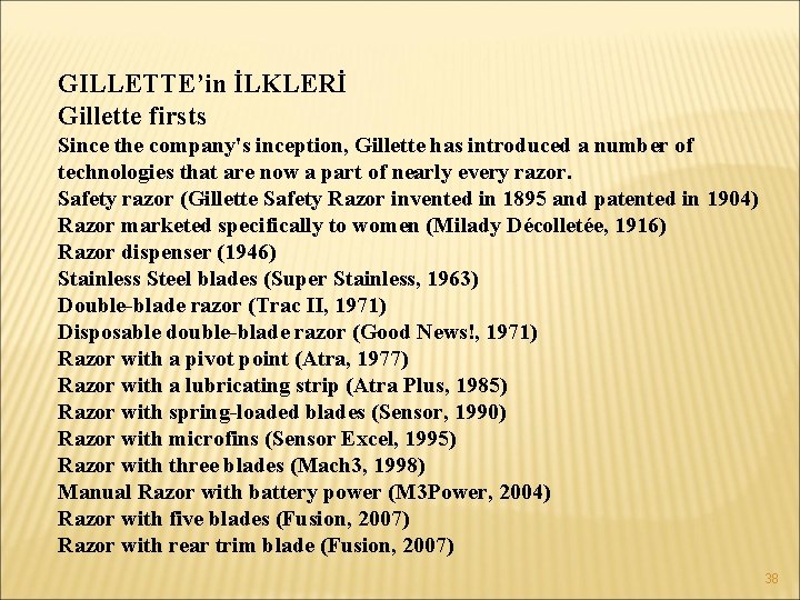 GILLETTE’in İLKLERİ Gillette firsts Since the company's inception, Gillette has introduced a number of