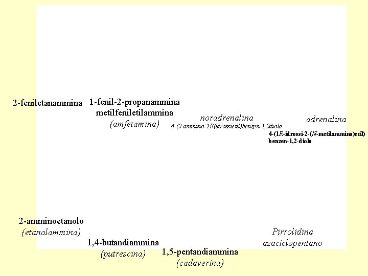 2 -feniletanammina 1 -fenil-2 -propanammina metilfeniletilammina noradrenalina (amfetamina) 4 -(2 -ammino-1 R(idrossietil)benzen-1, 2 diolo