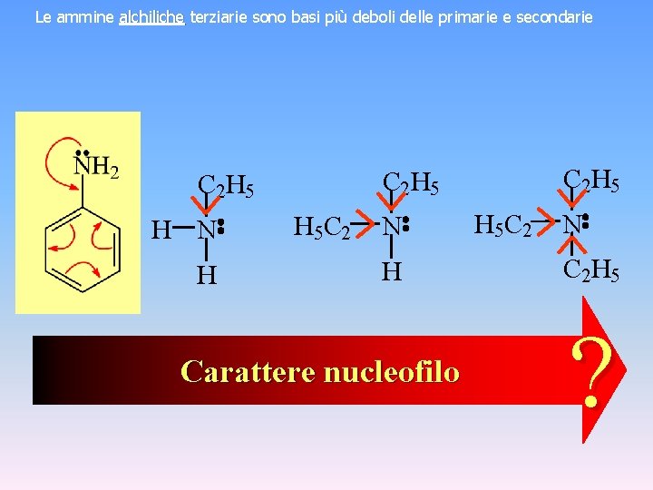 Le ammine alchiliche terziarie sono basi più deboli delle primarie e secondarie H N