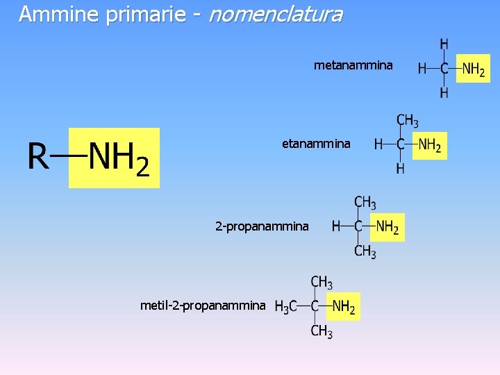 Ammine primarie - nomenclatura metanammina 2 -propanammina metil-2 -propanammina 