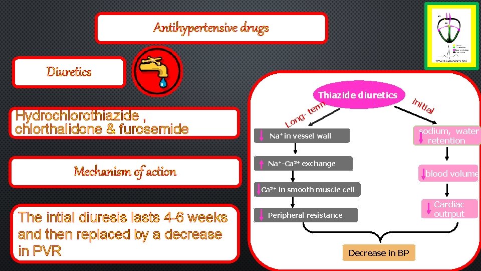 Antihypertensive drugs Diuretics Thiazide diuretics Hydrochlorothiazide , chlorthalidone & furosemide Mechanism of action e
