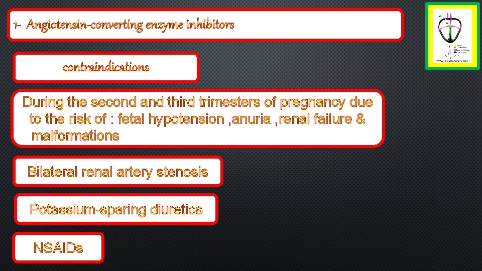 1 - Angiotensin-converting enzyme inhibitors contraindications During the second and third trimesters of pregnancy