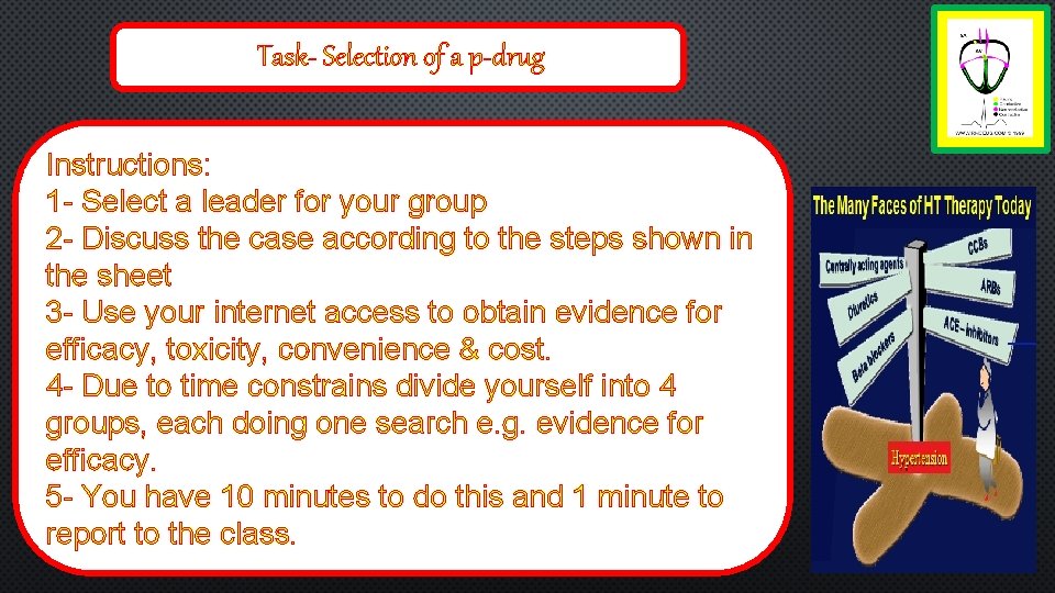 Task- Selection of a p-drug Instructions: 1 - Select a leader for your group