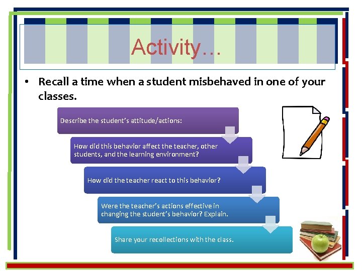 Activity… • Recall a time when a student misbehaved in one of your classes.