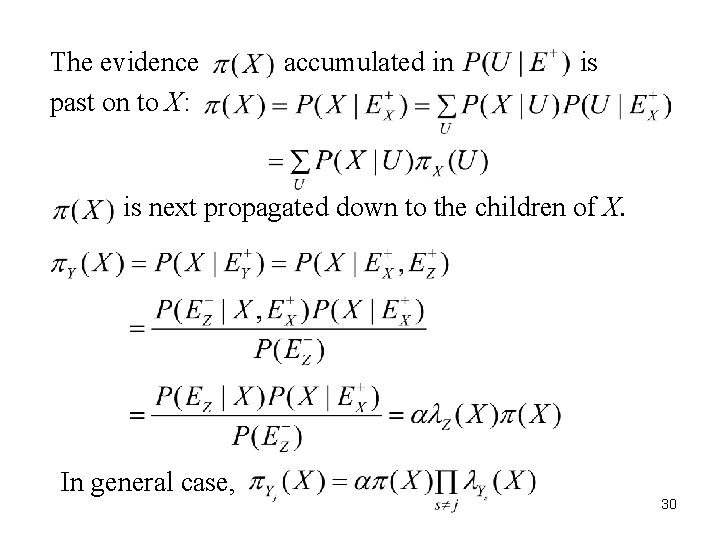 30 The evidence past on to X: accumulated in is is next propagated down