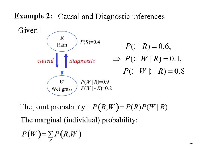 Example 2: Causal and Diagnostic inferences 4 Given: The joint probability: 4 