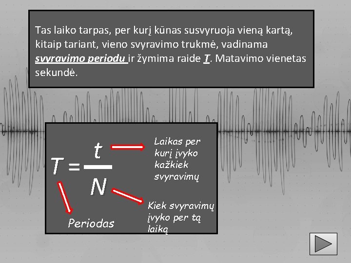 Tas laiko tarpas, per kurį kūnas susvyruoja vieną kartą, kitaip tariant, vieno svyravimo trukmė,