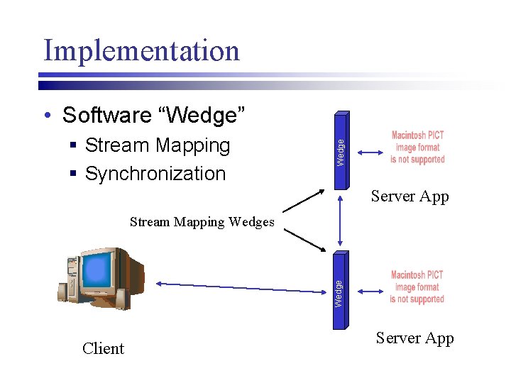 Implementation § Stream Mapping § Synchronization Wedge • Software “Wedge” Server App Wedge Stream
