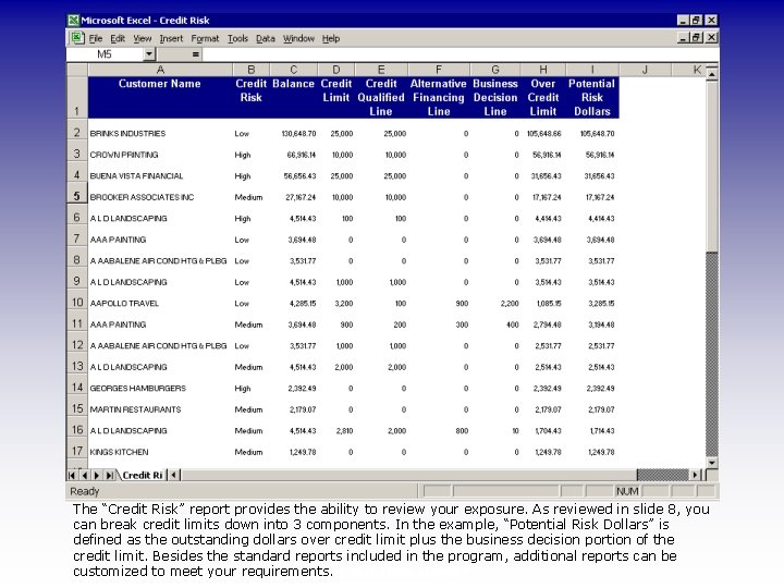 The “Credit Risk” report provides the ability to review your exposure. As reviewed in