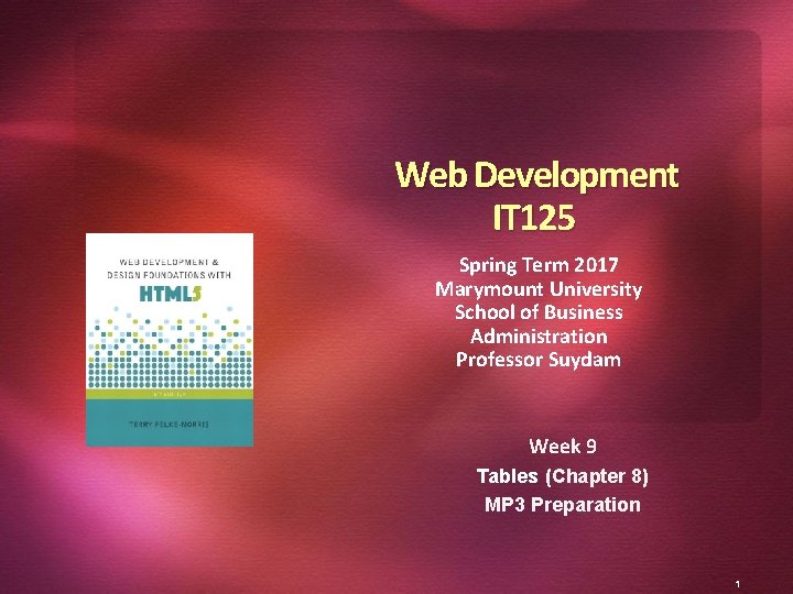  Web Development IT 125 Spring Term 2017 Marymount University School of Business Administration