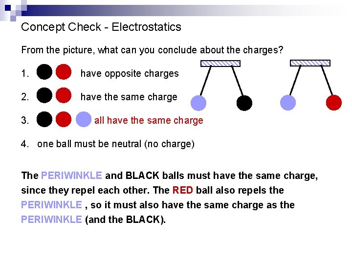 Concept Check - Electrostatics From the picture, what can you conclude about the charges?