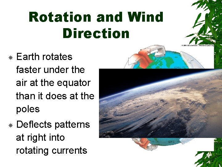Rotation and Wind Direction Earth rotates faster under the air at the equator than
