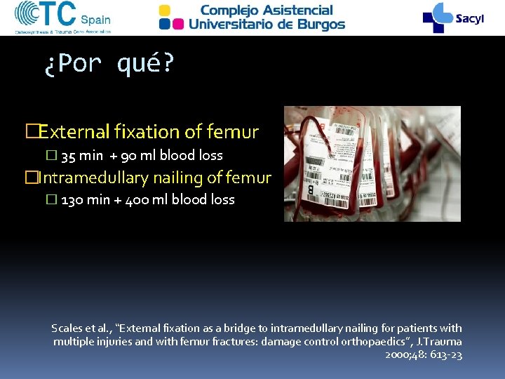 ¿Por qué? �External fixation of femur � 35 min + 90 ml blood loss