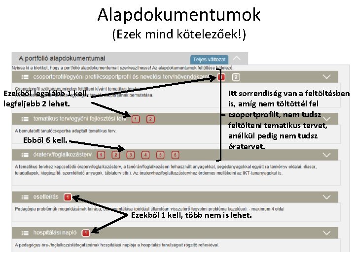 Alapdokumentumok (Ezek mind kötelezőek!) Ezekből legalább 1 kell, legfeljebb 2 lehet. Ebből 6 kell.
