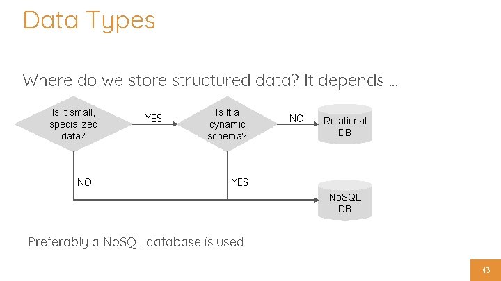 Data Types Where do we store structured data? It depends. . . Is it