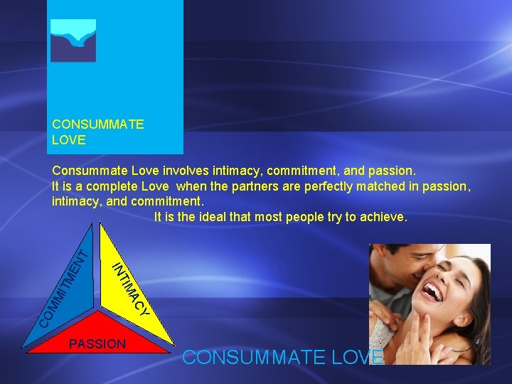 CONSUMMATE LOVE ITM MM CO CY A IM INT EN T Consummate Love involves