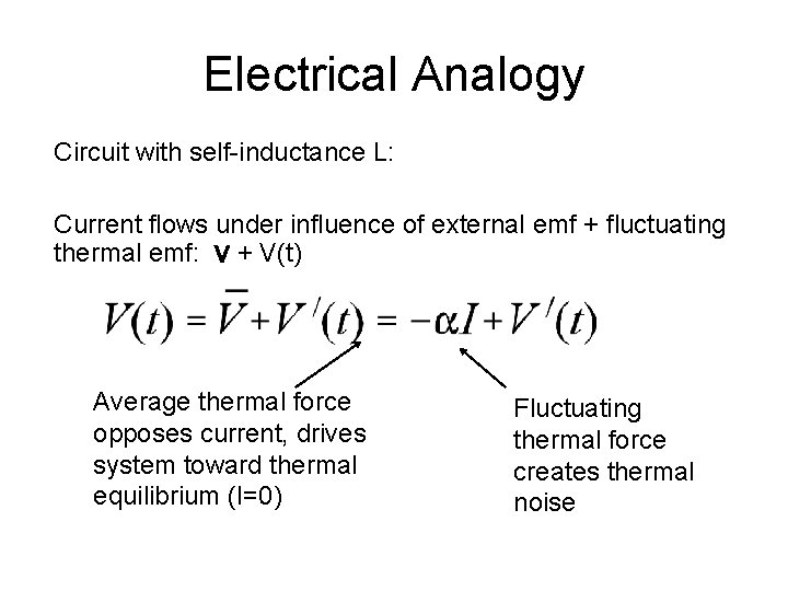 Electrical Analogy Circuit with self-inductance L: Current flows under influence of external emf +