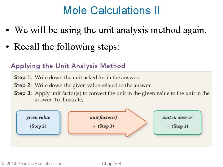 Mole Calculations II • We will be using the unit analysis method again. •