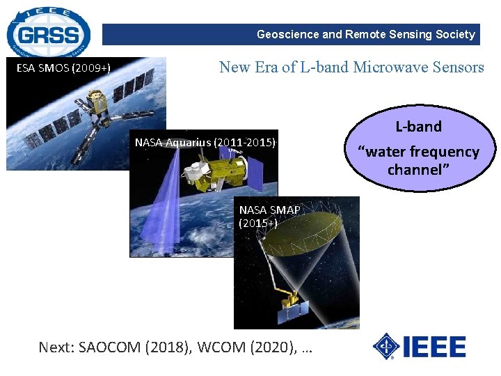 Geoscience and Remote Sensing Society ESA SMOS (2009+) New Era of L-band Microwave Sensors