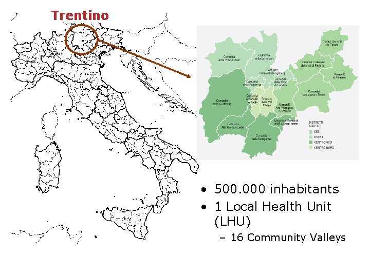 Trentino • 500. 000 inhabitants • 1 Local Health Unit (LHU) – 16 Community