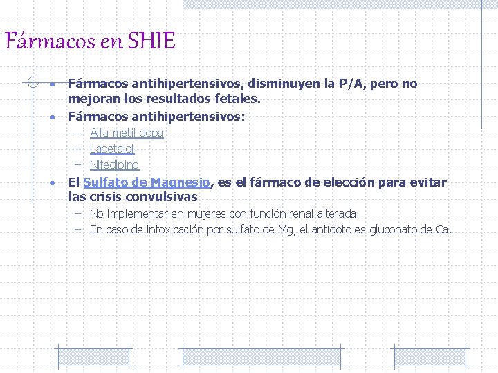 Fármacos en SHIE • • Fármacos antihipertensivos, disminuyen la P/A, pero no mejoran los