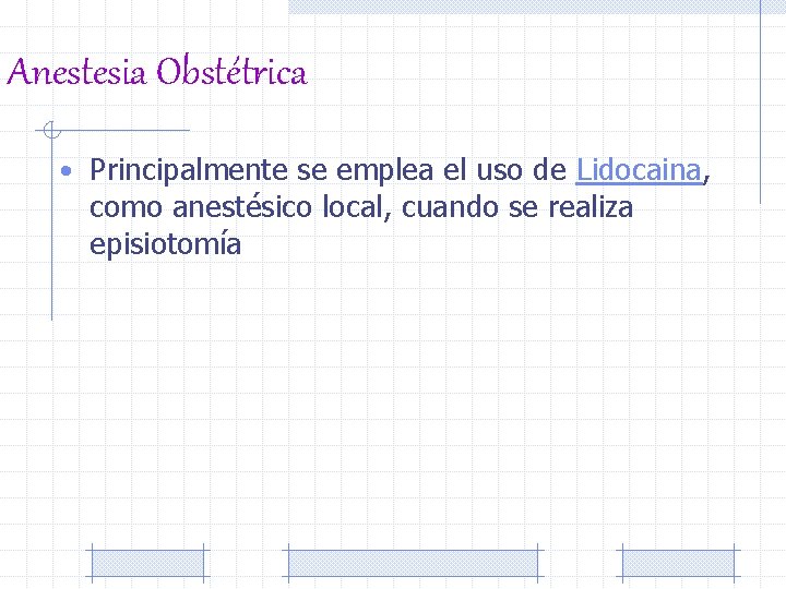 Anestesia Obstétrica • Principalmente se emplea el uso de Lidocaina, como anestésico local, cuando