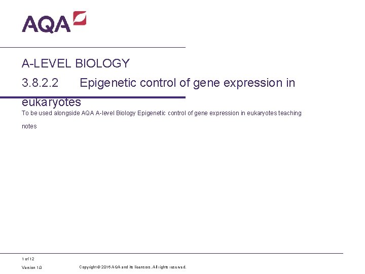 A-LEVEL BIOLOGY 3. 8. 2. 2 Epigenetic control of gene expression in eukaryotes To