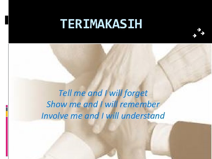 TERIMAKASIH Tell me and I will forget Show me and I will remember Involve