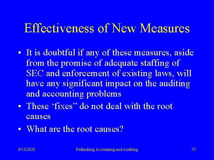 Effectiveness of New Measures • It is doubtful if any of these measures, aside