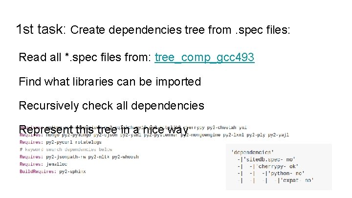 1 st task: Create dependencies tree from. spec files: Read all *. spec files