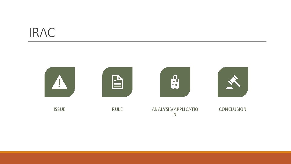 IRAC ISSUE RULE ANALYSIS/APPLICATIO N CONCLUSION 