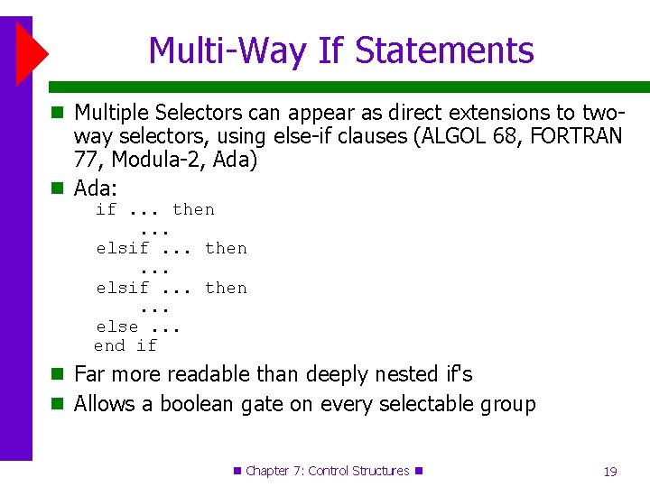 Multi-Way If Statements Multiple Selectors can appear as direct extensions to two- way selectors, Multi-Way If Statements Multiple Selectors can appear as direct extensions to two- way selectors,