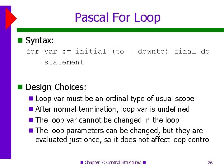 Pascal For Loop Syntax: for var : = initial (to | downto) final do Pascal For Loop Syntax: for var : = initial (to | downto) final do