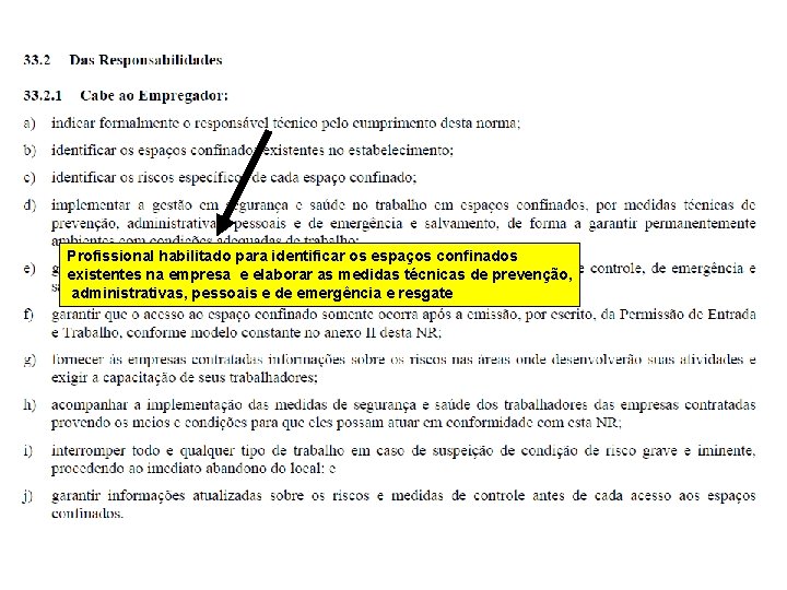 Profissional habilitado para identificar os espaços confinados existentes na empresa e elaborar as medidas